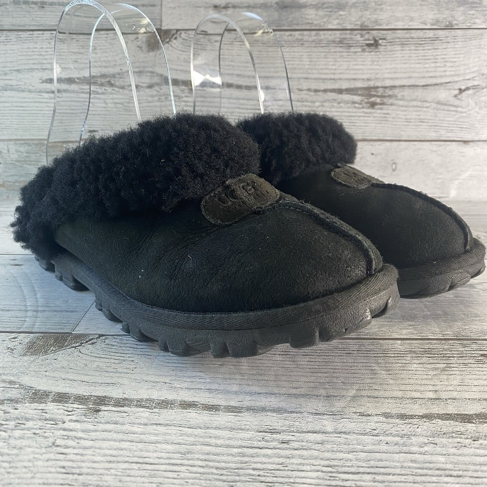 UGG Shoes Womens 7 Black‎ Sheepskin Suede Mule Slippers Australia Coquette Eva